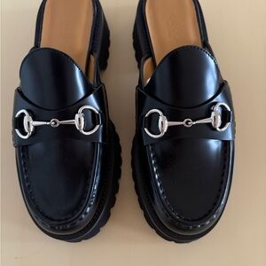 Gucci Sylke Black Loafers with Silver Horsebit